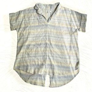 Madewell Courier Button Back Linen Striped Textured Shirt With Collar Sz XS
